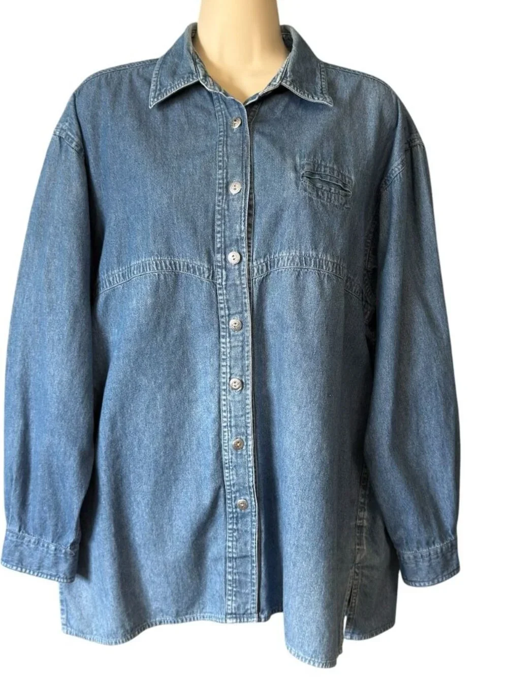 Vintage Cherokee Womens M Denim Button-Up Shirt Long Sleeve Tunic  Blue - Picture 2 of 16